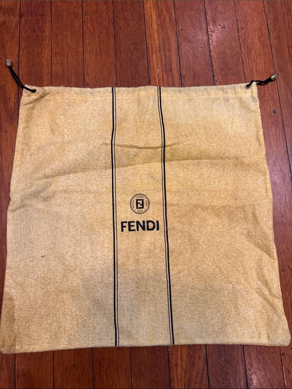 Fendi Yellow Drawstring Logo Dust Bag with Black Trim Medium